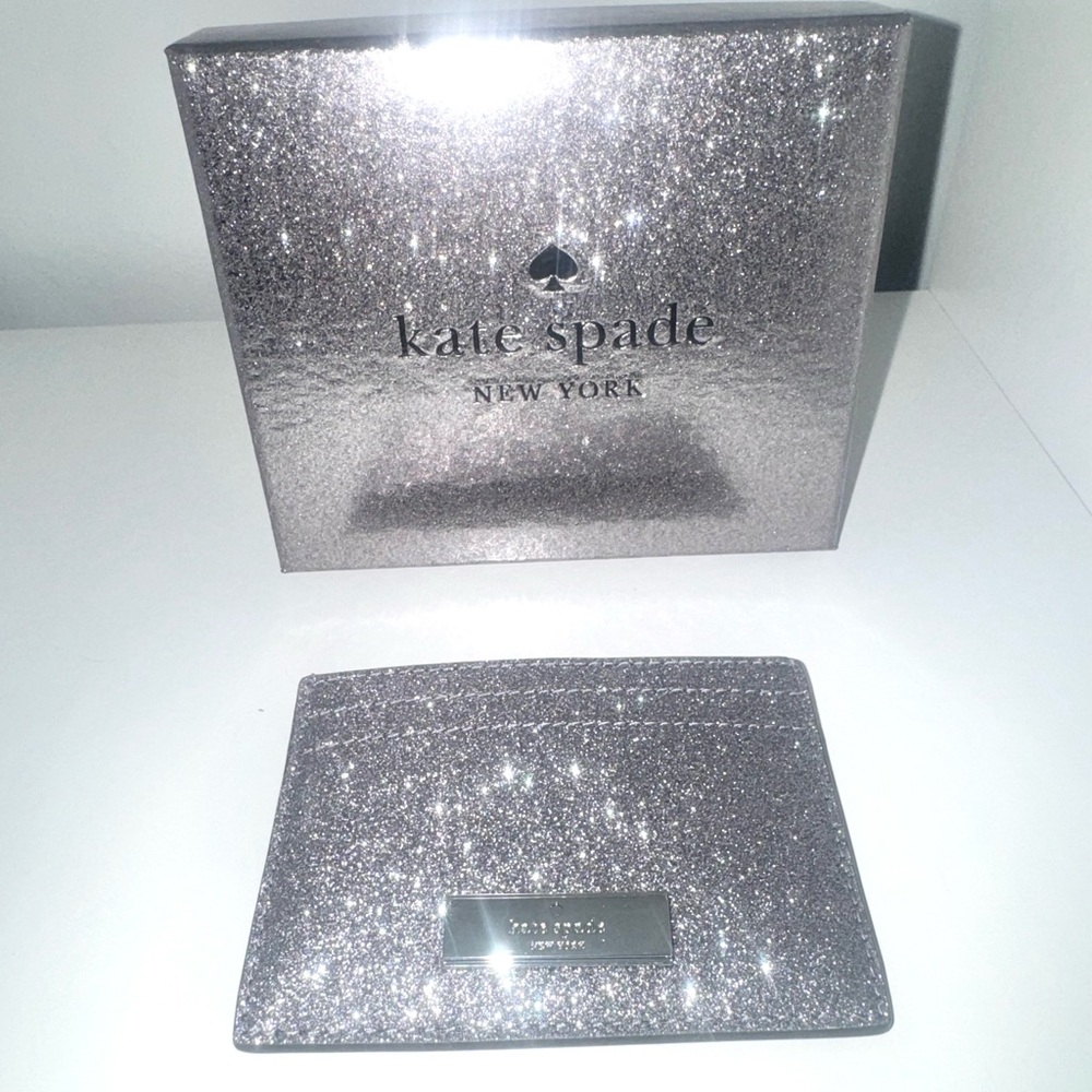 NWT Kat’s Spade Silver Glitter Card Holder with Gift Box